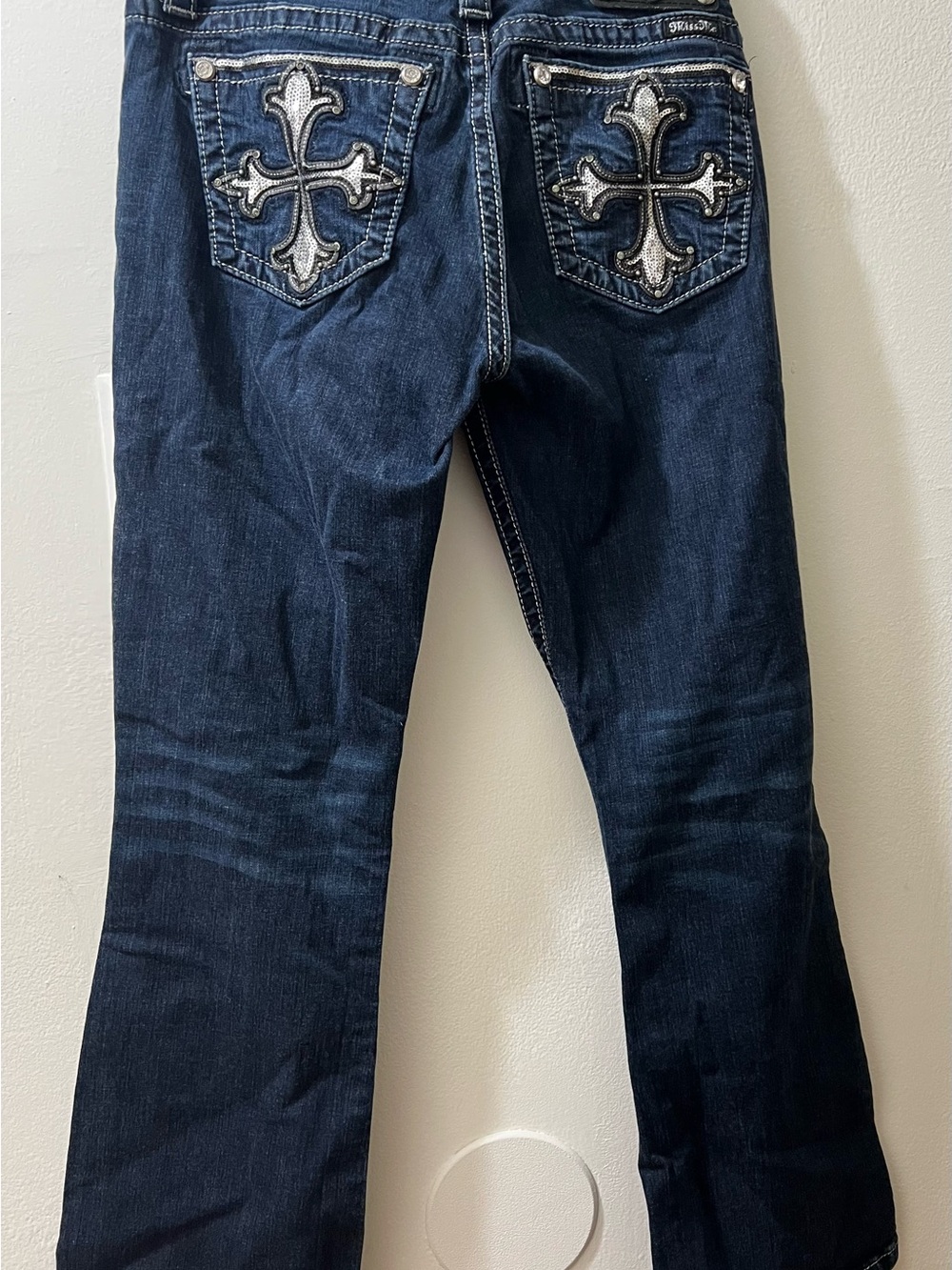 Miss Me Dark Blue Bootcut Jeans with Silver Embellished Back Pockets